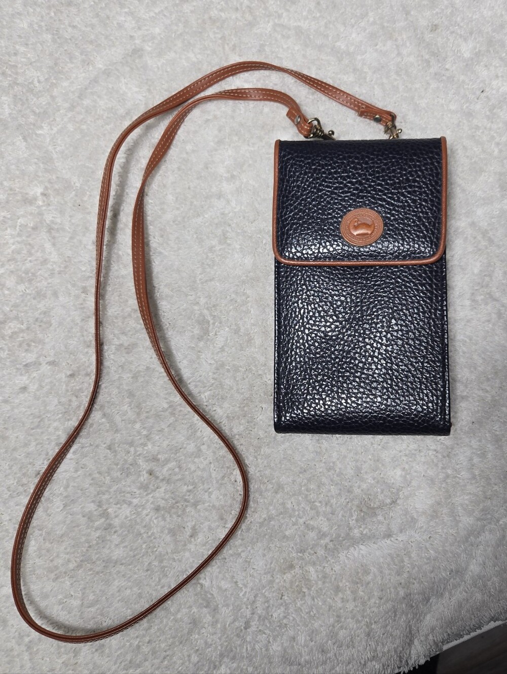 Vintage Dooney & Bourke Leather Blue/brown Checkbook Wallet Crossbody